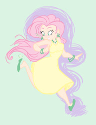 Size: 888x1152 | Tagged: safe, artist:heart-of-stitches, character:fluttershy, species:human, clothing, dress, ear piercing, earring, female, humanized, jewelry, piercing, shoes, solo