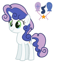 Size: 1500x1532 | Tagged: safe, artist:theapplebeauty, oc, oc only, parent:party favor, parent:sweetie belle, species:pony, species:unicorn, crack ship offspring, female, filly, multicolored iris, offspring, solo