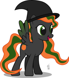 Size: 2678x3049 | Tagged: safe, artist:mlp-scribbles, oc, oc only, oc:pumpkin, species:pegasus, species:pony, ponyscape, clothing, female, happy, hat, high res, inkscape, mare, multicolored hair, open mouth, simple background, solo, transparent background, vector, witch hat