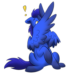 Size: 924x1024 | Tagged: safe, artist:rudazmora, oc, oc only, oc:skaj, species:pegasus, species:pony, exclamation point, hiding, hiding behind wing, male, simple background, solo, stallion, transparent background