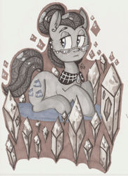Size: 1078x1471 | Tagged: safe, artist:colouredteapot, character:cloudy quartz, species:pony, female, mare, prone, simple background, solo, traditional art, white background
