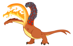 Size: 2232x1421 | Tagged: safe, artist:krekka01, oc, oc only, unnamed oc, artifact, elemental, elemental hydra, fire, fire elemental, forked tail, four heads, hydra, lava, monster, multiple heads, simple background, solo, white background