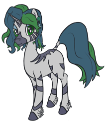 Size: 1014x1200 | Tagged: safe, artist:ononim, oc, oc only, oc:forest glade, species:pony, species:zebra, species:zony, 2018 community collab, derpibooru community collaboration, crescent moon, ear piercing, earring, eyeshadow, femboy, horn, hybrid, jewelry, lidded eyes, looking at you, makeup, male, moon, piercing, quadrupedal, simple background, solo, stallion, transparent background, unshorn fetlocks, zebra oc, zebracorn