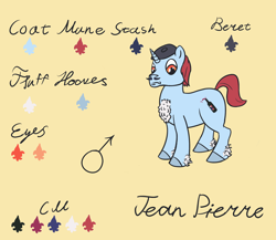 Size: 2300x2000 | Tagged: safe, artist:ononim, oc, oc only, oc:jean pierre, species:pony, species:unicorn, alcohol, beret, bottle, chest fluff, clothing, facial hair, french, hat, male, moustache, reference sheet, simple background, solo, stallion, unshorn fetlocks, wine