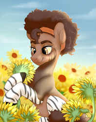 Size: 789x1000 | Tagged: safe, artist:frowoppy, oc, oc only, flower, flower field, solo, sunflower
