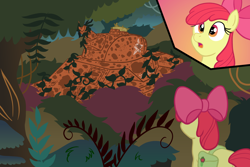 Size: 1800x1200 | Tagged: safe, artist:regularmouseboy, character:apple bloom, abandoned, everfree forest, female, rusty, solo, tank (vehicle), vine, world war ii