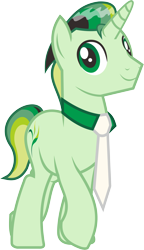 Size: 3748x6493 | Tagged: safe, artist:cakonde, oc, oc only, oc:alpha tea, species:pony, species:unicorn, green eyes, handsome, male, necktie, new cutie mark, simple background, smiling, solo, stallion, standing, transparent background, young