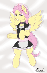 Size: 3150x4874 | Tagged: safe, artist:darkstorm mlp, character:fluttershy, species:pony, body pillow, body pillow design, butterscotch, choker, clothing, crossdressing, femboy, french maid, frog (hoof), maid, maid headdress, male, rule 63, solo, stallion, underhoof