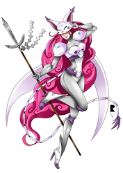 Size: 579x819 | Tagged: safe, artist:allocen, character:pinkie pie, my little pony:equestria girls, breasts, busty pinkie pie, clothing, cosplay, costume, digimon, gatomon, grin, simple background, smiling, transparent background, trident, uzumemon