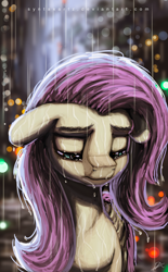 Size: 3000x4854 | Tagged: safe, artist:syntaxartz, character:fluttershy, crying, female, rain, sad, solo, wet mane