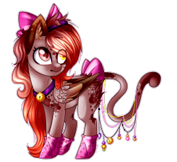 Size: 1788x1639 | Tagged: safe, artist:sodapopfairypony, oc, oc only, oc:meow meow, species:pony, augmented tail, bell, bell collar, bow, cat tail, catpony, collar, female, hair bow, mare, original species, simple background, solo, tail bow, transparent background, wings