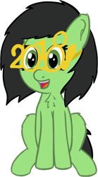 Size: 641x1154 | Tagged: safe, artist:craftycirclepony, oc, oc only, oc:filly anon, species:pony, 2018, chest fluff, cute, ear fluff, excited, female, filly, glasses, happy, leg fluff, looking at you, new year, open mouth, simple background, sitting, smiling, solo, transparent background