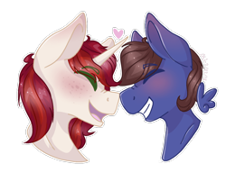 Size: 1200x970 | Tagged: safe, artist:person8149, oc, oc only, oc:starlight, species:pegasus, species:pony, species:unicorn, blushing, boop, bust, cute, eyes closed, gay, heart, male, nuzzling, open mouth, portrait, simple background, smiling, transparent background, white outline