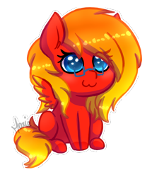 Size: 578x672 | Tagged: safe, artist:ghostlymarie, oc, oc only, oc:sunrise tune, species:pony, :3, chibi, cute, glasses, simple background, sitting, solo, transparent background, white outline