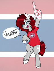 Size: 758x1000 | Tagged: safe, artist:ghostlymarie, oc, oc only, oc:marie, species:earth pony, species:pony, eyes closed, happy, hockey team, montreal canadians, smiling, solo, sports