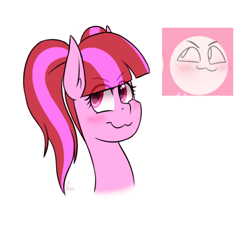 Size: 500x500 | Tagged: safe, artist:ghostlymarie, oc, oc only, oc:rose valentine, species:earth pony, species:pony, blushing, expression, simple background, smiling, white background