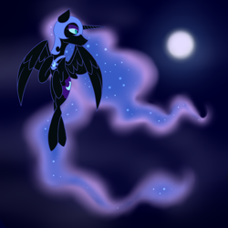 Size: 1280x1280 | Tagged: safe, artist:firepetalfox, character:nightmare moon, character:princess luna, species:alicorn, species:pony, female, flying, moon, night, solo