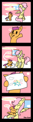 Size: 640x2305 | Tagged: safe, artist:raincupcake, character:fluttershy, character:scootaloo, species:pony, baby, baby pony, comic, cute, diaper, drawing, filly, fluttermom, foal