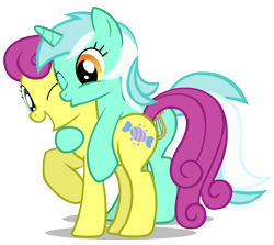 Size: 2800x2500 | Tagged: safe, artist:aquaticneon, character:bon bon, character:bon bon (g1), character:lyra heartstrings, species:earth pony, species:pony, species:unicorn, ship:lyrabon, g1, g4, my little pony tales, duo, female, g1 to g4, generation leap, kissing, lesbian, mare, one eye closed, shipping, simple background, transparent background, vector