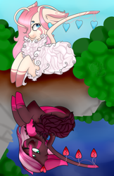 Size: 2200x3400 | Tagged: safe, artist:firepetalfox, oc, oc:cleome, breezie grotto, day, heart, mirror image, multiple eyes, night, one eye closed, spinner