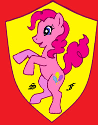 Size: 1024x1301 | Tagged: safe, artist:leandrovalhalla, character:pinkie pie, species:earth pony, species:pony, female, ferrari, logo, rearing, solo
