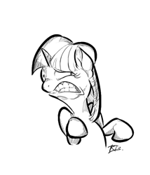 Size: 600x700 | Tagged: safe, artist:keentao, character:twilight sparkle, black and white, bust, disgusted, female, frown, grayscale, gritted teeth, monochrome, simple background, solo, white background, wide eyes