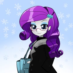 Size: 1000x1000 | Tagged: safe, artist:bojack_mlplove, character:rarity, my little pony:equestria girls, bag, clothing, female, glasses, hairpin, looking at you