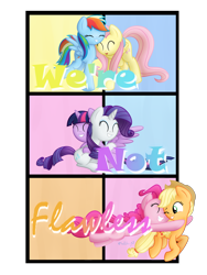Size: 2400x3200 | Tagged: safe, artist:vcm1824, character:applejack, character:fluttershy, character:pinkie pie, character:rainbow dash, character:rarity, character:twilight sparkle, character:twilight sparkle (alicorn), species:alicorn, species:pony, eyes closed, flawless, hug, mane six, one eye closed, smiling, we're not flawless