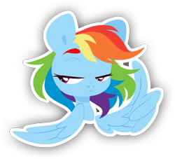 Size: 2796x2540 | Tagged: safe, artist:belka-sempai, character:rainbow dash, species:pegasus, species:pony, bust, female, high res, lidded eyes, lineless, looking away, mare, portrait, simple background, solo, spread wings, sticker, transparent background, unamused, white outline, wing hands, wings