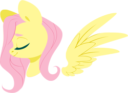 Size: 3000x2194 | Tagged: safe, artist:belka-sempai, character:fluttershy, species:pegasus, species:pony, bust, eyes closed, female, floating wings, lineless, mare, portrait, profile, simple background, smiling, solo, spread wings, transparent background, wings