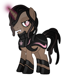 Size: 1089x1317 | Tagged: safe, artist:thecreativeenigma, species:pony, species:unicorn, armor, fangs, korn, male, simple background, solo, stallion, transparent background