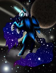 Size: 3500x4592 | Tagged: safe, artist:vardastouch, character:nightmare moon, character:princess luna, species:alicorn, species:pony, female, glowing eyes, mare, moon, rearing, solo, space, stars