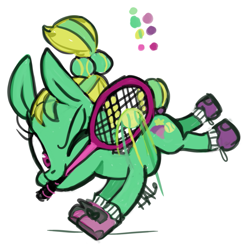 Size: 1055x1033 | Tagged: safe, artist:lavendire, oc, oc:rally racquet, mouth hold, solo, sports, tennis