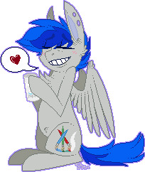 Size: 204x242 | Tagged: safe, artist:dr-idiot, oc, oc only, oc:turquoise, species:pegasus, species:pony, blushing, eyes closed, heart, monster energy, pictogram, piercing, pixel art, simple background, soda, solo, white background