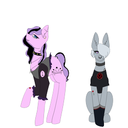 Size: 3000x3000 | Tagged: safe, artist:blacksky1113, artist:icey-wicey-1517, character:diamond tiara, character:silver spoon, species:earth pony, species:pony, clothing, collaboration, collar, colored, cross, duo, dyed hair, dyed mane, ear piercing, earring, emo, eyeliner, eyeshadow, female, goth, inverted cross, jewelry, lip piercing, makeup, mane dye, mare, necklace, nose piercing, nose ring, older, older diamond tiara, older silver spoon, pentagram, piercing, shirt, simple background, socks, spiked collar, t-shirt, tattoo, transparent background