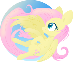 Size: 4000x3430 | Tagged: safe, artist:belka-sempai, character:fluttershy, species:pegasus, species:pony, cutie mark, female, flying, hooves, lineless, looking up, mare, profile, smiling, solo, spread wings, wings