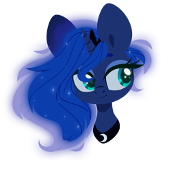 Size: 4000x4006 | Tagged: safe, artist:belka-sempai, character:princess luna, species:alicorn, species:pony, absurd resolution, bust, chibi, female, horn, jewelry, lineless, looking away, looking sideways, mare, portrait, regalia, simple background, smiling, solo, tiara, transparent background