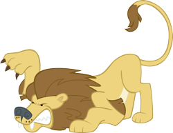 Size: 1552x1198 | Tagged: safe, artist:iamadinosaurrarrr, episode:the cutie pox, g4, my little pony: friendship is magic, animal, big cat, cat, claws, crouching, lion, raised paw, simple background, snarling, solo, transparent background, vector