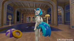 Size: 1920x1080 | Tagged: safe, artist:gr-vinyl-scratch, character:dj pon-3, character:vinyl scratch, species:alicorn, species:anthro, species:pony, 3d, alicornified, beach ball, bikini, clothing, floaty, looking at you, race swap, soaked, source filmmaker, swimming, swimming pool, swimsuit, vinylcorn, wet, wet mane