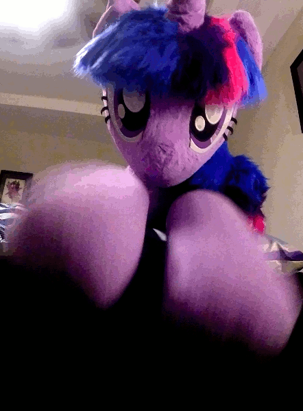 Size: 442x600 | Tagged: safe, artist:earthenhoof, artist:plushwaifus, character:twilight sparkle, species:pony, species:unicorn, animated, bed, female, gif, hoofy-kicks, irl, looking at you, lying on bed, perfect loop, photo, plushie, solo, ventilator