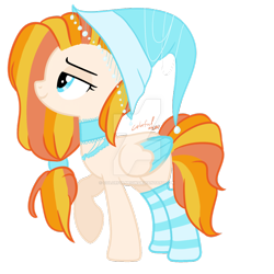 Size: 900x900 | Tagged: safe, artist:sugarplanets, base used, oc, oc only, species:pegasus, species:pony, choker, clothing, colored wings, colored wingtips, female, hat, kneesocks, mare, raised hoof, simple background, socks, solo, striped socks, transparent background, two toned wings, watermark, witch hat