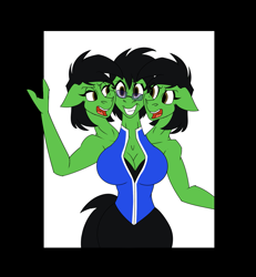 Size: 1757x1900 | Tagged: safe, artist:vladiverse, oc, oc only, oc:prickly pears, species:anthro, angry, argument, big breasts, breasts, cleavage, curvy, geryon, glasses, hourglass figure, looking at you, multiple heads, smiling, three heads, wide hips