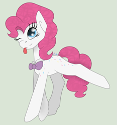 Size: 909x977 | Tagged: safe, artist:brendalobinha, oc, parent:fancypants, parent:pinkie pie, parents:pinkiepants, species:earth pony, species:pony, female, mare, offspring, one eye closed, simple background, solo, tongue out, wink