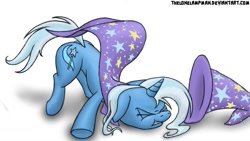 Size: 1366x768 | Tagged: safe, artist:thelonelampman, character:trixie, species:pony, episode:magic duel, g4, my little pony: friendship is magic, :t, eyes closed, face down ass up, faceplant, female, floppy ears, gritted teeth, solo, tripsie
