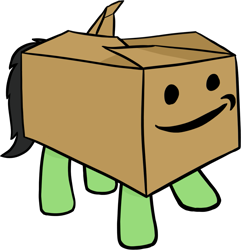 Size: 1179x1223 | Tagged: safe, artist:craftycirclepony, oc, oc only, oc:filly anon, amazon box, amazon.com, box, cardboard box, female, filly, simple background, solo, transparent background