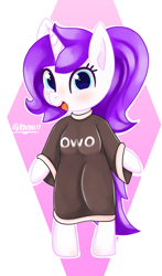 Size: 1000x1700 | Tagged: safe, artist:rivin177, edit, oc, species:anthro, species:pony, species:unicorn, adorable face, anthro oc, apron, blue eyes, chibi, clothing, cute, female, mare, nsfw edit, owo, purple, solo