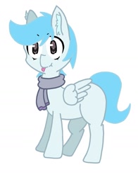 Size: 1381x1760 | Tagged: safe, artist:thundercrash, oc, oc only, species:pegasus, species:pony, blep, clothing, male, scarf, silly, simple background, solo, stallion, tongue out, white background