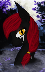 Size: 875x1387 | Tagged: safe, artist:silviawing, oc, bust, nightpony, portrait, red and black oc