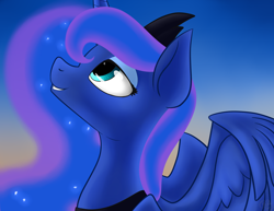 Size: 1600x1236 | Tagged: safe, artist:firepetalfox, character:princess luna, species:alicorn, species:pony, bust, crown, cute, ethereal mane, female, galaxy mane, jewelry, looking up, lunabetes, mare, portrait, regalia, solo