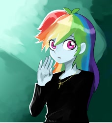 Size: 1008x1107 | Tagged: safe, artist:bojack_mlplove, character:rainbow dash, my little pony:equestria girls, christianity, clothing, cross, female, jewelry, looking at you, necklace, religious headcanon, solo